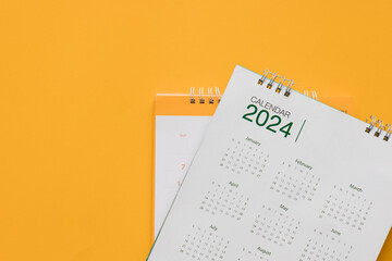 close up top view group of calendar year of 2024 month on yellow background for business...