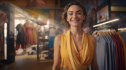 Portrait of a smiling woman, small business owner in her Selling clothes