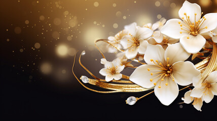 Wedding background with gold rings gentle flower