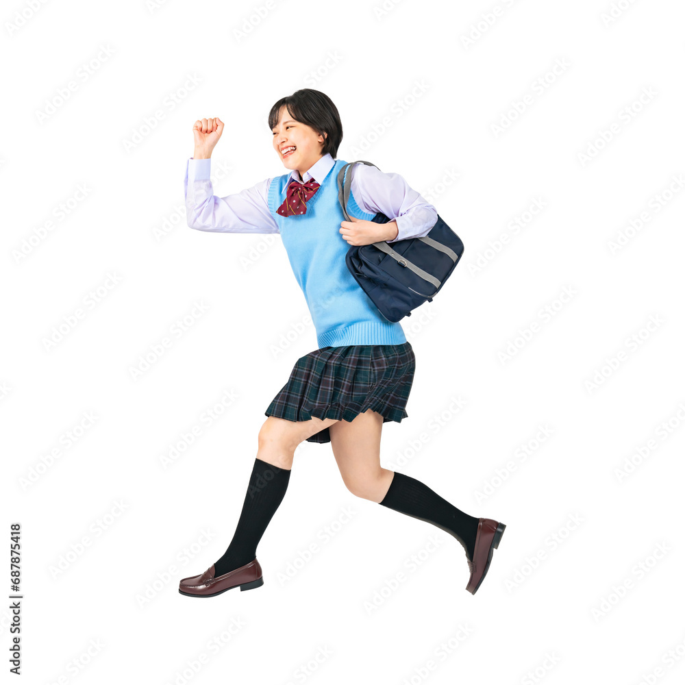 Poster ジャンプする制服を着た女子学生　切り抜き全身写真
