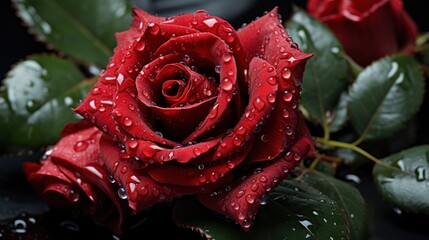 Red Rose Bathed By Dew, HD, Background Wallpaper, Desktop Wallpaper