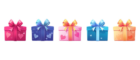 Set of colorful gift boxes on transparent background.