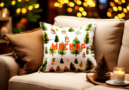 Christmas Pillow Mockup. Ai Generative