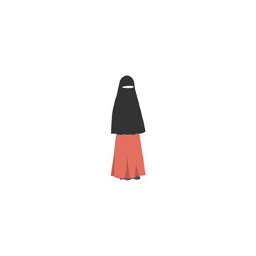 set of woman in orange hijab illustration