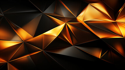Abstract technology background with gold and black polygon background, 3D illustration.	