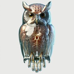 A owl with a transparent body in which you can see internal organs and bones in detail. AI generated.