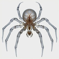 A spider with a transparent body in which you can see internal organs and bones in detail. AI generated.