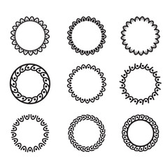 Collection of ornamental circular frame elements for related graphic design purpose.