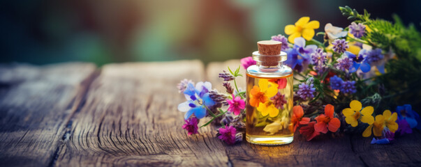 Naklejka na ściany i meble essential oils and medical flowers herbs