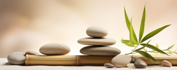 Stacked zen stones sand background art of balance concept banner