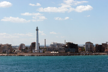 Bari City Coastline from a Ship Entering the City harbor - Puglia Region, Italy