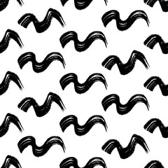 Seamless pattern with black wavy grunge brush strokes