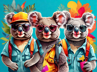 Poster colorato con animali - coala - obrazy, fototapety, plakaty