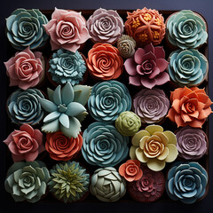 A detailed look at the densely packed rosettes of succulents, fascinating with their geometric shapes.