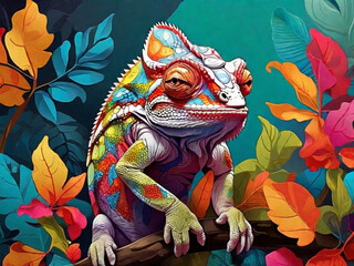 Poster colorato con animali - camaleonte