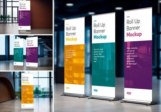 Roll up banner mockup set – ai generated background images