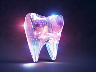 Futuristic shiny tooth. Concept of new technologies in dental treatment. Generative AI.