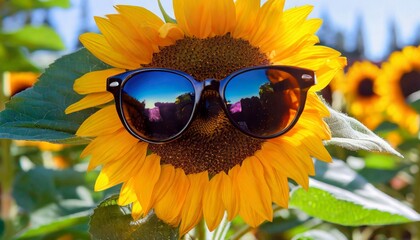 Sunflower Wearing Sunglasses Macro Shot
