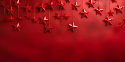 Vintage Christmas Card Design with red stars on a red background, Red background with red stars glitters. Generative Ai