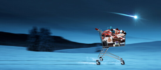 Shopping cart full of Christmas gifts