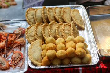 Vietnamese Deep-Fried Pillow Cake and fish ball in Ho Chi Minh City, Vietnam