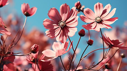 Pink Flowers Blue Sky Behind, HD, Background Wallpaper, Desktop Wallpaper