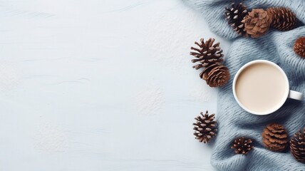 Obraz na płótnie Canvas bright flat lay representing winter with copy space , made by generative ai