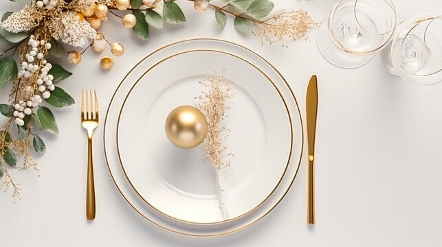 Christmas Table Setting With Eucalyptus Leaves