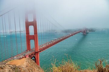 The Golden Gate Bridge on a foggy day, San Francisco