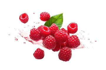 Splash of Flavor: The Artful Descent of Raspberries in Water isolated on transparent background
