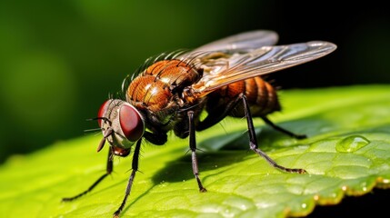 Close-up of fly on leaf,Wouri,Cameroon.

