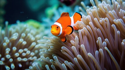 Naklejka na ściany i meble Clown fish in its anemone,Mayotte.