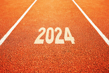 2024 on athletics running track, Happy New year and new achievement