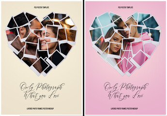 Polaroid photo heart shape poster mockup - couple sample image is ai generated - Powered by Adobe