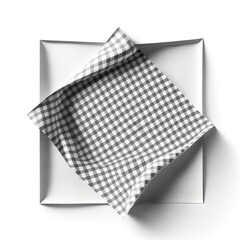 Gingham cloth on white background with copyspace. Top view handkerchief  fold it paper napkin for meals checkered Generative AI 