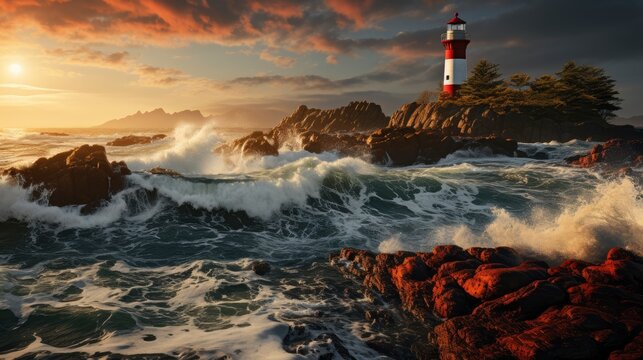 Lighthouse Galicia During Sunset Spain, HD, Background Wallpaper, Desktop Wallpaper