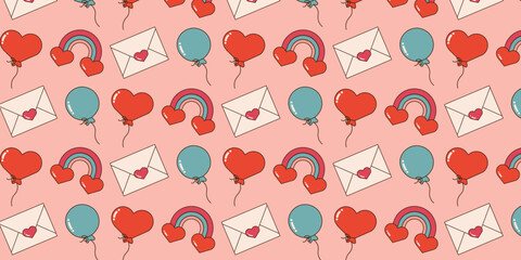 Happy valentine's day. February 14. Cute seamless pattern with romantic and love elements. Love and celebration. Valentine's day hand drawn decorative elements. 