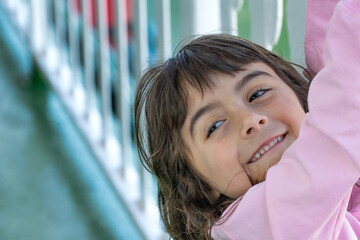 Happy young girl face during a city visit