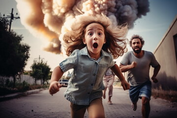 child girl run away from bomb attack