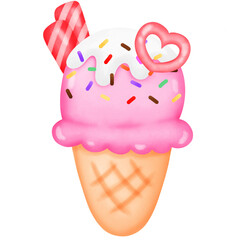 Pink ice cream with decorative heart shape