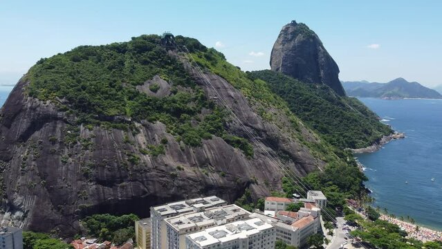 Captivating aerial footage of the Urca neighborhood and Sugarloaf Mountain in Rio de Janeiro, Brazil