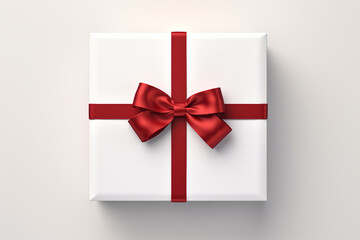 Gift box with red bow on white background. 3D rendering. Happy women, Mother, 8 March, Valentine's day Generative ai