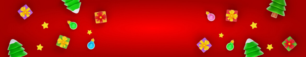 Christmas Banner 3D Rendering Illustration, Red Background
