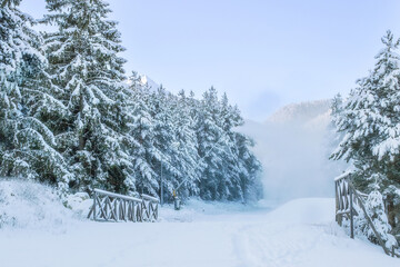 Bansko, Bulgaria resort panorama with snow cannon