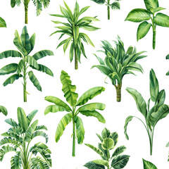 Exotic floral pattern. tropical green plant in summer print. Watercolor tropical palm leaves, jungle seamless pattern 