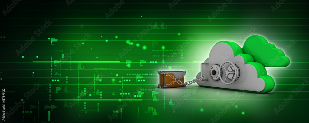 Poster 3d rendering cloud folder storage lock