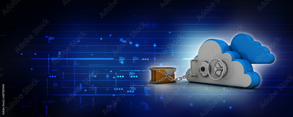 Poster 3d rendering cloud folder storage lock