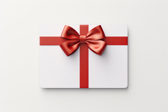 Gift card with red bow on white background. Vector illustration. Valentine's day Generative ai