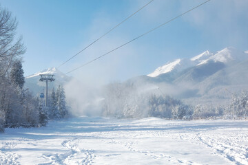 Obraz na płótnie Canvas Ski resort Bansko, Bulgaria, cable car and slope