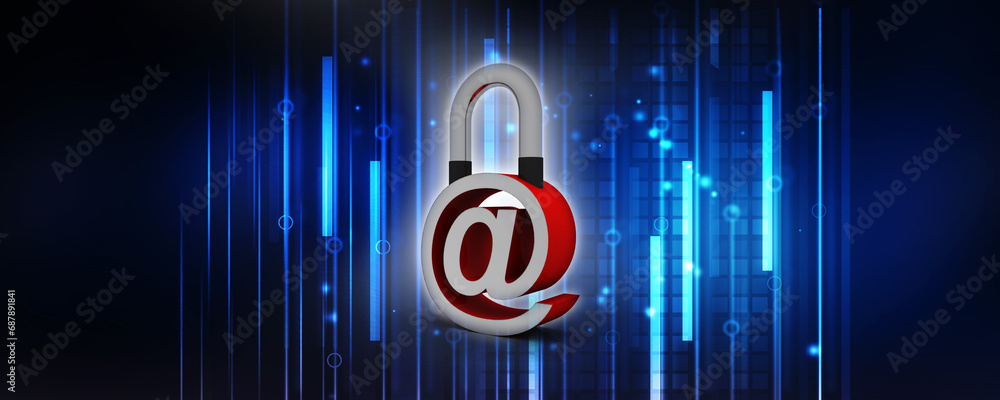 Poster 3d rendering e-mail symbol with lock. internet security concept